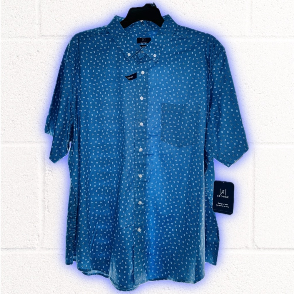 George Men's & Big Men's Short Sleeve Poplin Button-Up Shirt, Size 3XL